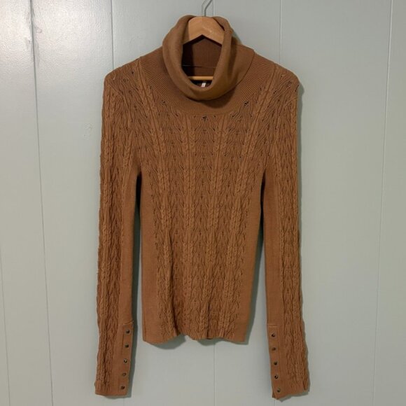 Free People Maddie Turtleneck Sweater Large Cable Knit Cuff Detail Boho Western - Picture 3 of 13